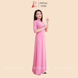Áo dài trơn lụa Nhật cổ 2 phân màu hồng phấn AK31