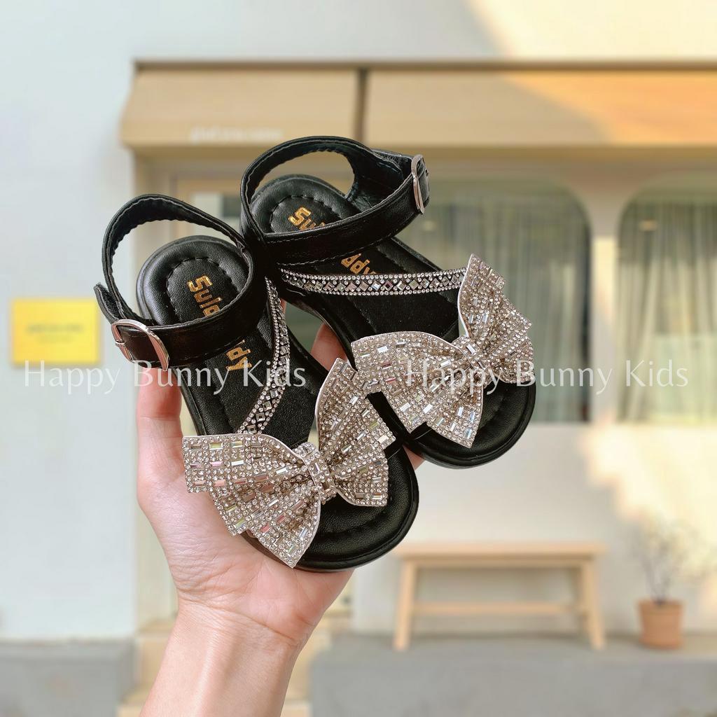 Form To Dép Sandal Đi Học Đính Nơ Đá Quai Dán Cho Bé Gái 2-15 Tuổi KB061