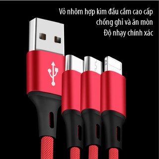 Cáp sạc đa năng bọc dù 3 trong 1 gồm Lightning - Micro USB - Type C