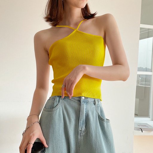 Áo croptop cổ yếm nữ kiểu cột 2 dây ôm body thun gân tăm T268