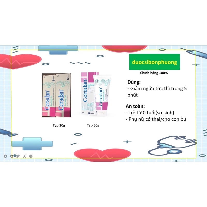 ☘️bôi giảm ngứa cấp tốc Ceradan Soothing gel 10g/50g ✅ Chính Hãng