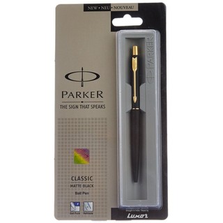 Viết parker chính hãng, bút ký cao cấp bằng thép chrome, loại parker jotter, thép đen mạ vàng, mực xanh (blue)