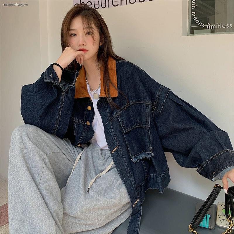 Áo khoác denim dáng rộng phong cách Hàn Quốc thời trang mùa thu mới 2021 cho nữ