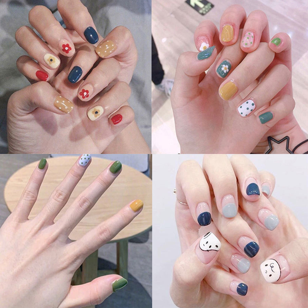 [Hàng mới về] Set 24 móng tay giả đầu tròn thờI trang cho nữ mihan1