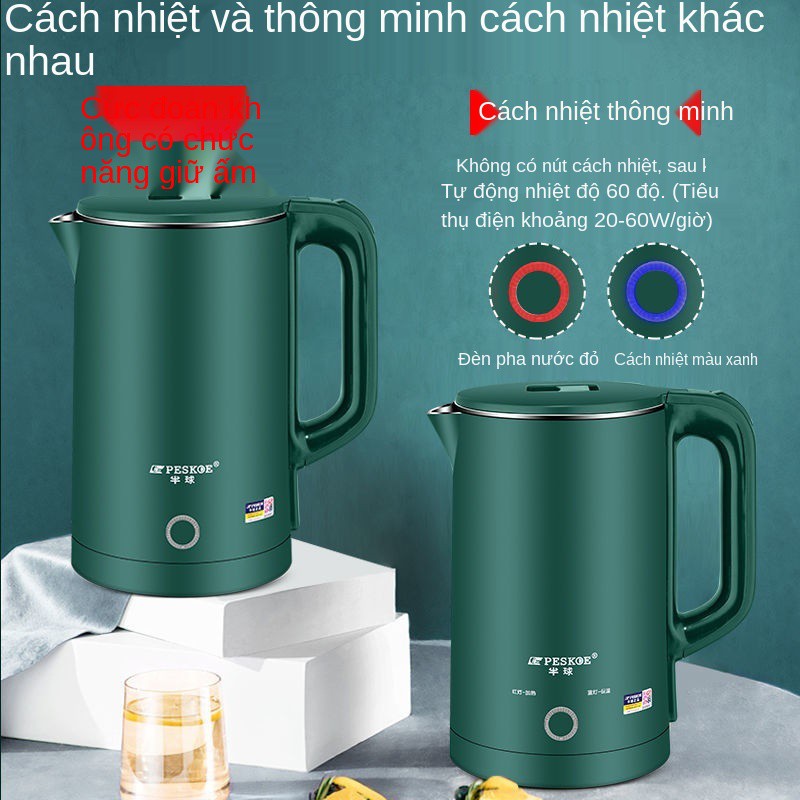 Ấm siêu tốc 2.5L bán cầu bình giữ nhiệt thông minh đun nước bằng thép không gỉ 304 với điện tự động ngắt