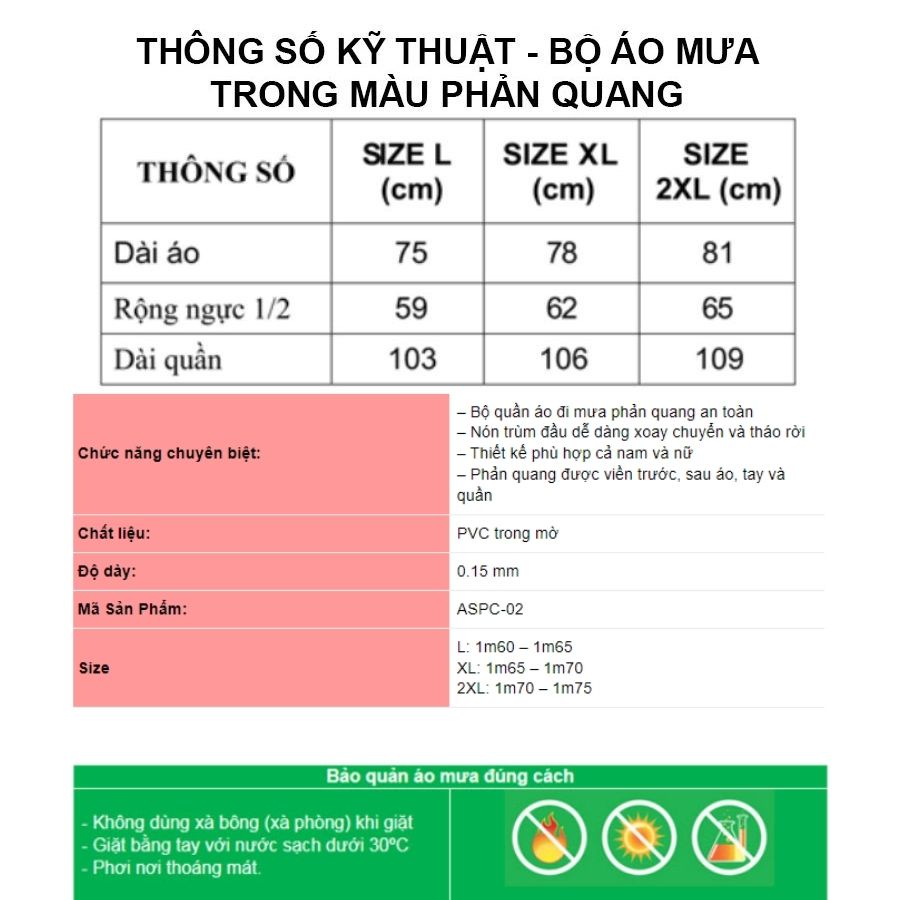 Áo Mưa Bộ RANDO Trong Màu Phản Quang  ASPC-02 | Bộ Quần Áo Đi Mưa Chuyên Dụng Bảo Hộ Lao Động, Công Trường | Hibucenter