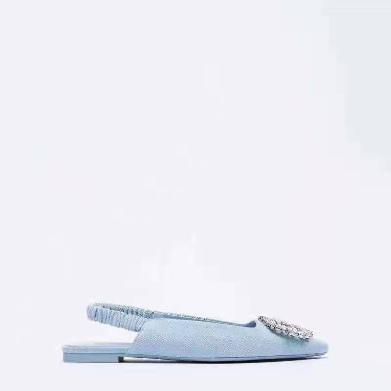 Zara Giày mule denim đế bệt đính đá