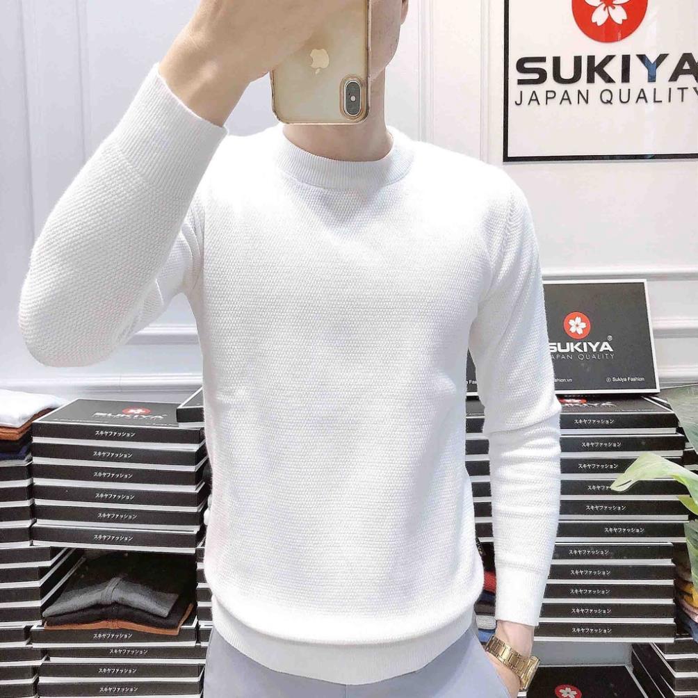 Áo Len Nam Cổ Tròn SUKIYA Dệt Hạt Gạo Chất Liệu Sợi Lông Cừu Nhập Khẩu Mềm Mại AL06 -nu8