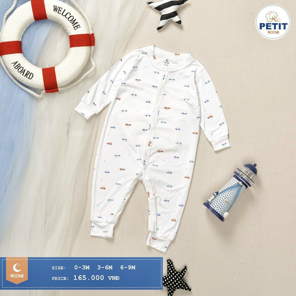 [Mã SKAMCLU8 giảm 10% cho đơn từ 100K] [CHÍNH HÃNG] Body dài tay cúc giữa trẻ em chất petit họa tiết Moon