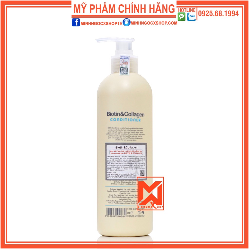 BIOTIN DẦU XẢ BIOTIN COLLAGEN TRẮNG GIẢM RỤNG, PHỤC HỒI TÓC KHÔ SƠ HƯ TỔN 500ML CHÍNH HÃNG