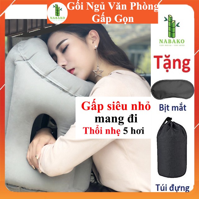 [SIÊU MỀM MẠI] Gối Ngủ Văn Phòng, Máy Bay, Gối Ngủ Bơm Hơi Gấp Gọn Cầm Tay, Trên Máy Bay, Ô Tô - Nabako