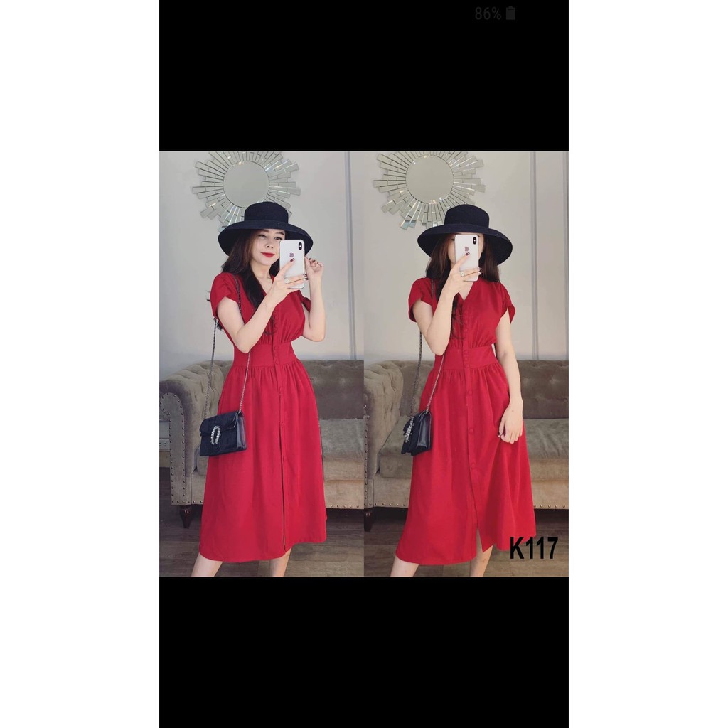 ĐẦM ĐỎ EO THUN THIẾT KẾ K117 - SAM STORE (Hàng may thiết kế ,ảnh thật shop tự chụp)