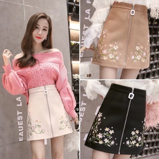Chân váy dạ thêu hoa order QC cao cấp