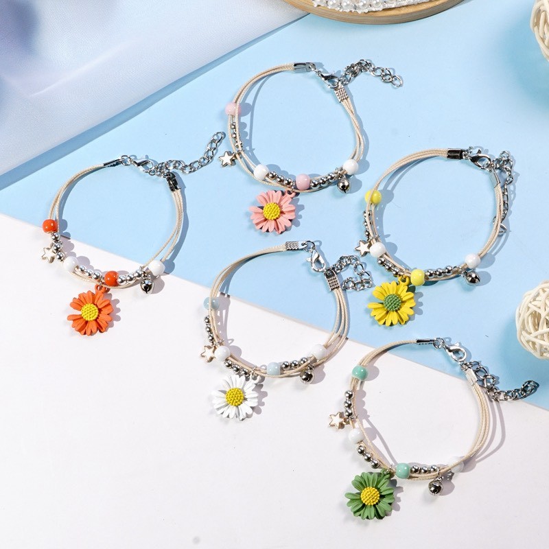  [ẢNH VÀ CLIP THẬT] Vòng tay handmade Hoa cúc Daisy Nhiều màu sắc phong cách dễ thương