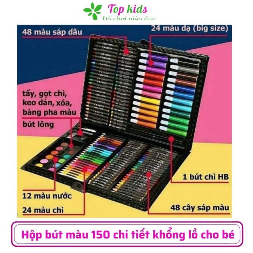 Màu 150 chi tiết kèm 8 cuốn tập tô vẽ cho bé bộ hộp bút đựng chì sáp đồ chơi thông minh sáng tạo cho trẻ em TOPKIDS