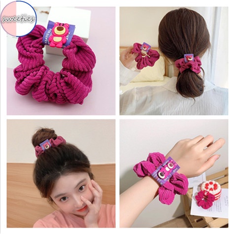 Dây Buộc Tóc Co Giãn Màu Đỏ Họa Tiết Gấu Phong Cách Cổ Điển Thời Trang Cho Nữ