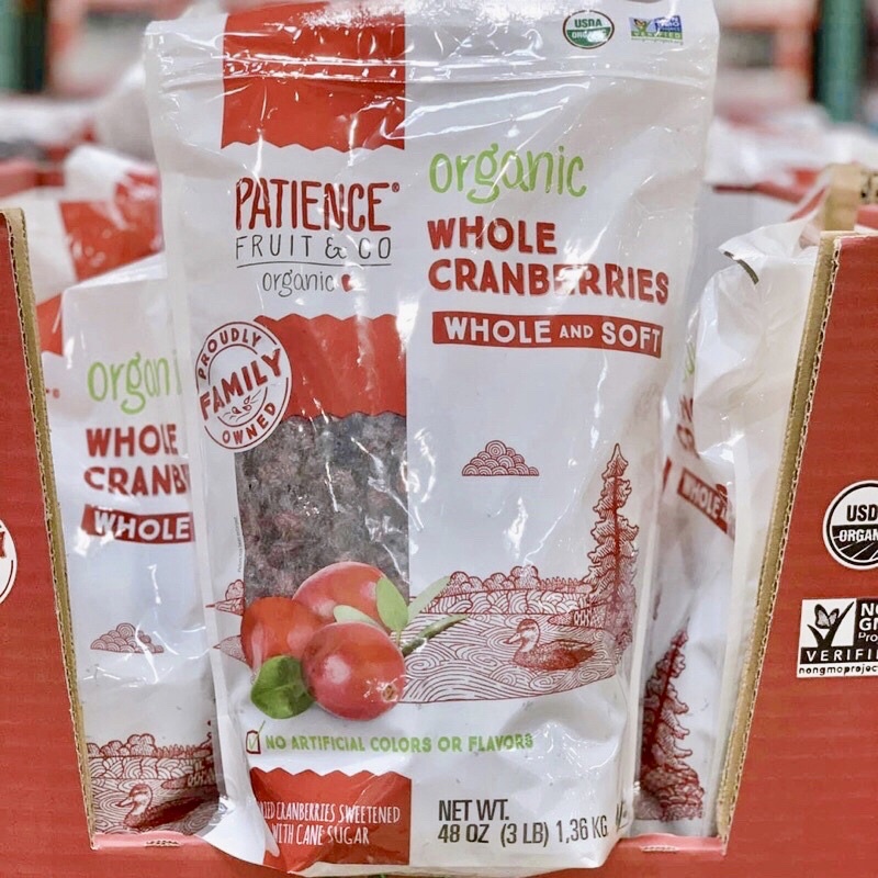 Nam Việt Quất Hữu Cơ Sấy khô PATIENCE FRUIT & CO Organic Whole Cranberries 1.36kg từ Mỹ🍒