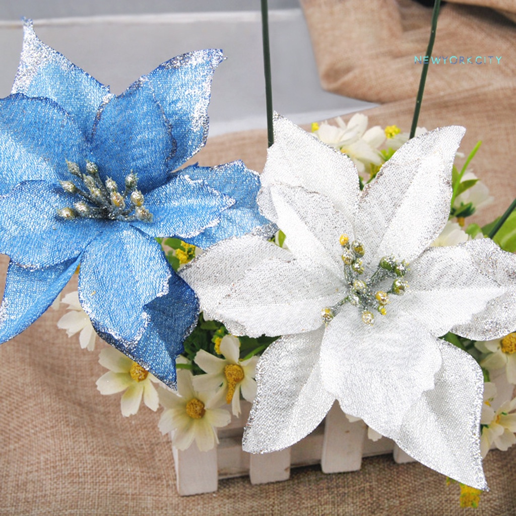 Bộ 2 Bông Hoa Nhân Tạo Bằng Nhựa Sống Động Dùng Trang Trí Giáng Sinh