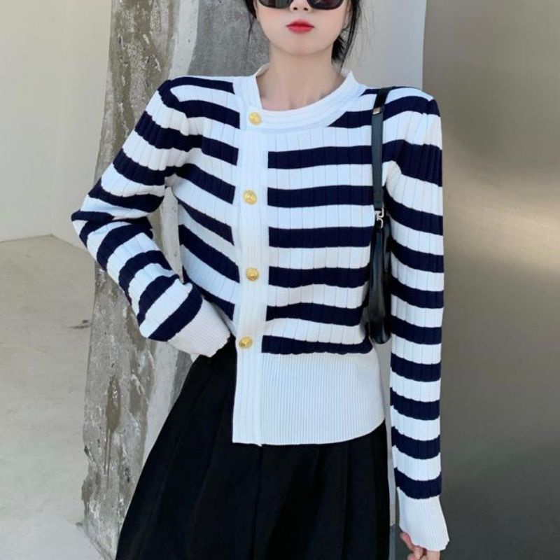 IELGY Áo Khoác cardigan Dệt Kim Tay Dài Kẻ Sọc Thời Trang Dành Cho Nữ