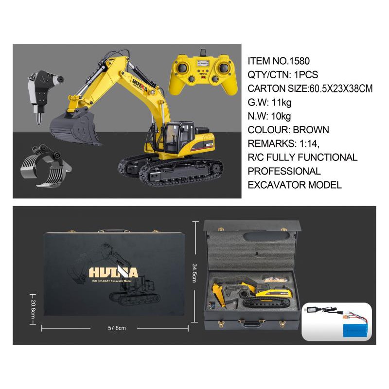 máy xúc full kim loại điều khiển từ xa huina 1580 bản full v4