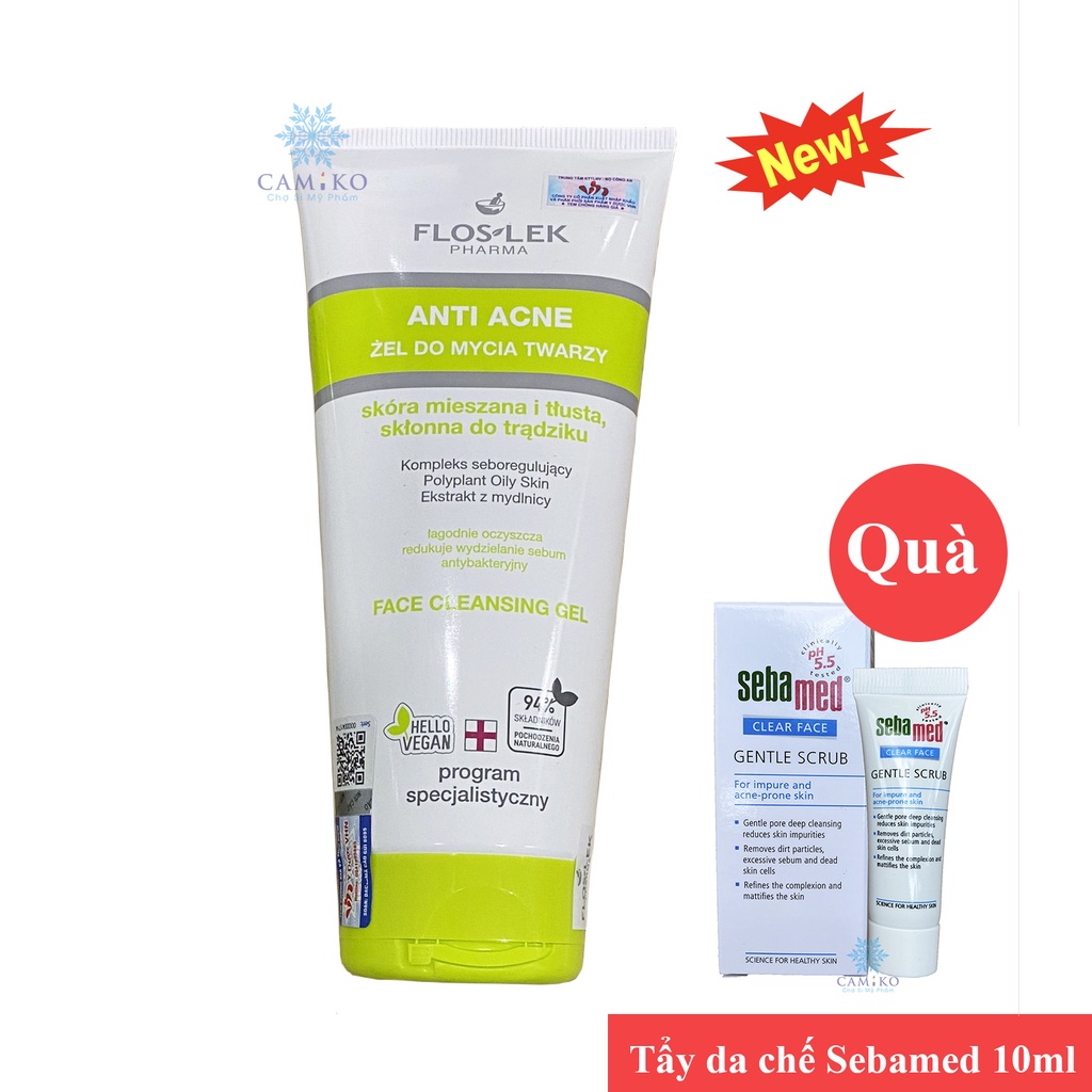 Sữa rửa mặt diệt khuẩn cho da nhờn mụn Floslek Anti Acne Bacterial Face Cleansing Gel 200ml
