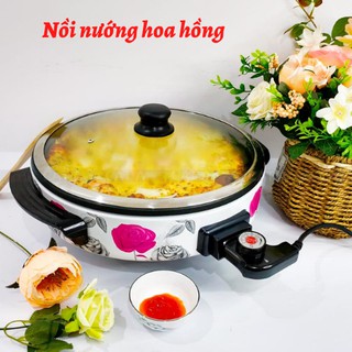 Nồi nướng điện đa năng họa tiết hoa hồng - Nướng chín thực phẩm, Làm PIZZA, tiết kiệm điện năng, sang trọng ! CA64