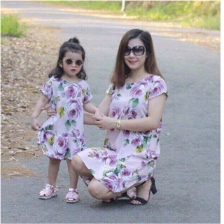 [ĐỦ SIZE] Set váy mẹ và bé hàng VNXK- Đầm suông- Chất mát- Vải Lanh- đồ bầu- ngủ- hoa- xoè