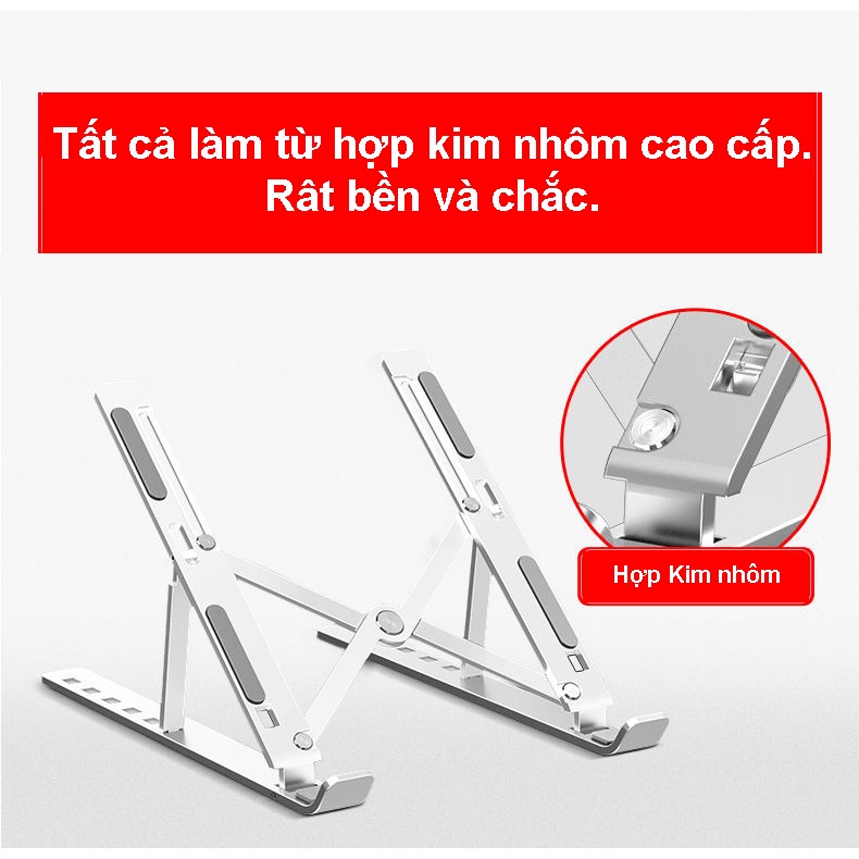 Giá đỡ laptop, Macbook, ipad bằng nhôm có thể điều chỉnh được độ cao, đế tản nhiệt laptop, đế kê laptop nhôm N3