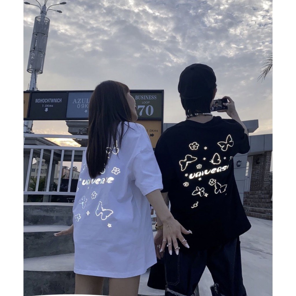 Áo phông phản quang Bướm Univee🦋Áo thun chất cotton mềm mịn🦋form thụng tay lỡ🦋dáng unisex🦋freesize 55kg