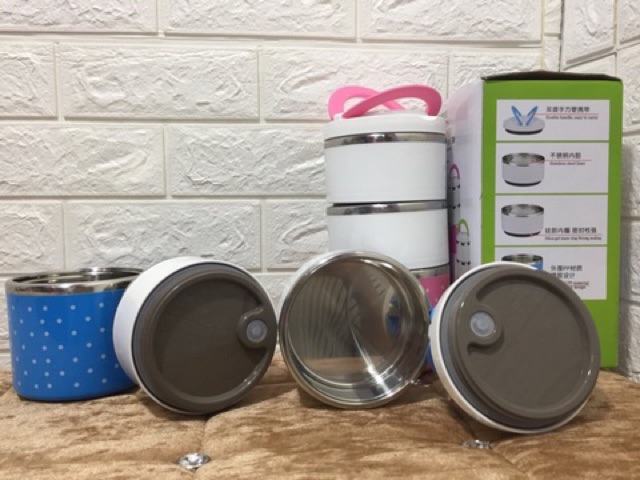 Cà men giữ nhiệt 3 tầng chấm bi phong cách Hàn Quốc