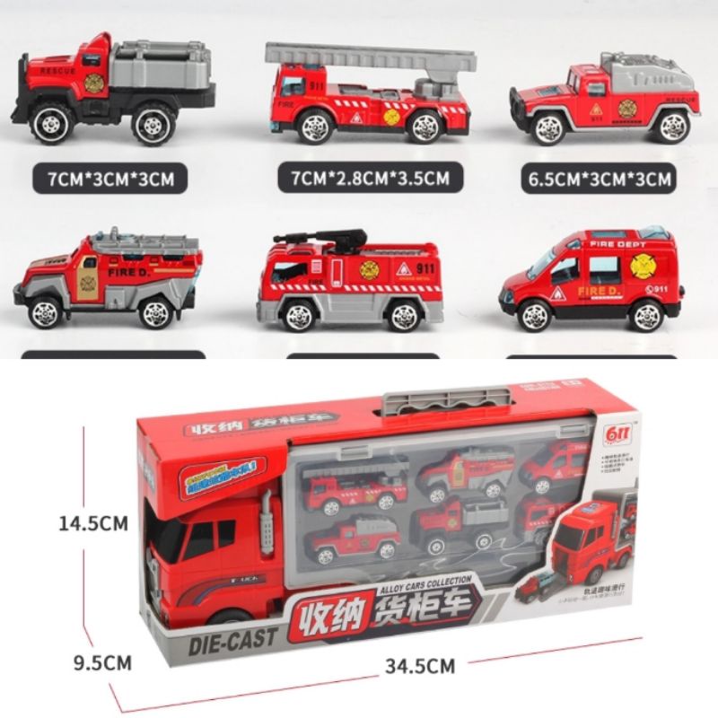 Xe ô tô đồ chơi, Hộp đồ chơi xe container vận chuyển xe ô tô 6 chiếc