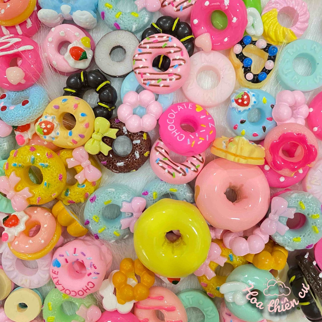 Set 10 charms bánh donut để trang trí DIY ốp điện thoại, gương, cặp tóc...