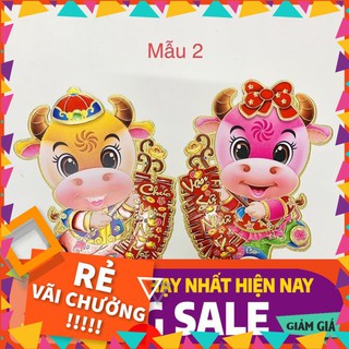 Bộ hình dán nổi hình hai chú Trâu trang trí tết năm TÂN SỬU 2021 trang trí tết chữ Việt 30-40-50cm