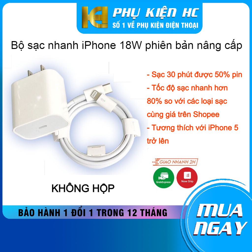 Củ sạc nhanh iphone PD + Cáp TypeC to Lightning cho IP 5/6/7/8/X/11/12 - KHÔNG HỘP