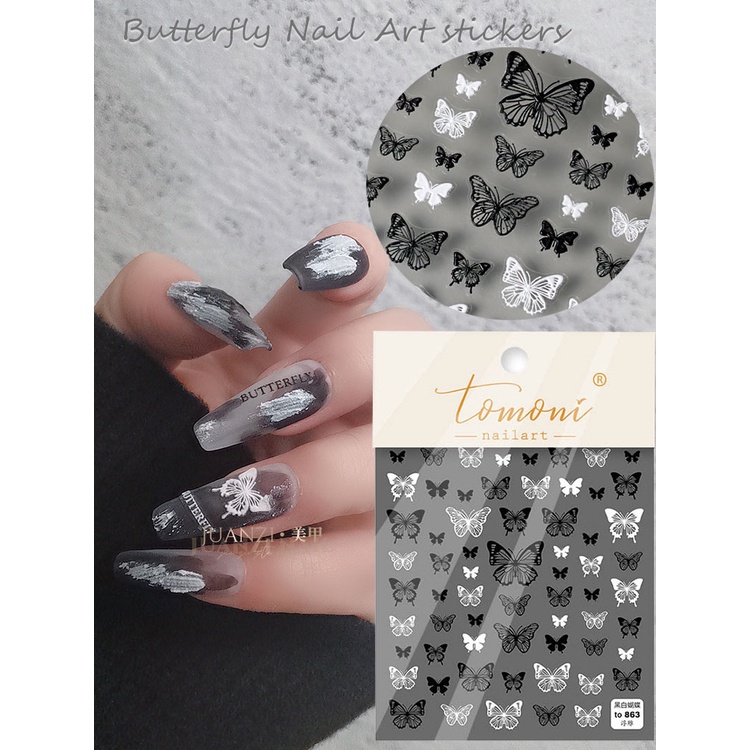 Sticker Bướm Và Hoa Trắng 3D Trang Trí Móng