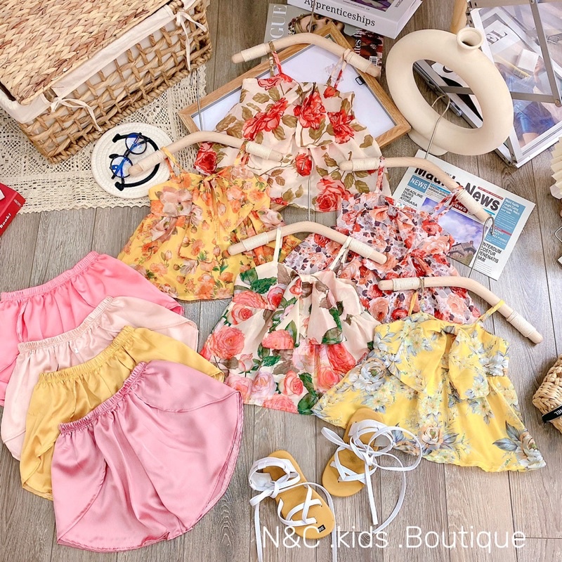 Set áo von tơ quần lụa cho bé gái