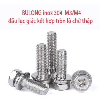 [SIÊU RẺ] BULONG inox 304  M3/M4 đầu lục giác kết hợp tròn lỗ chữ thập