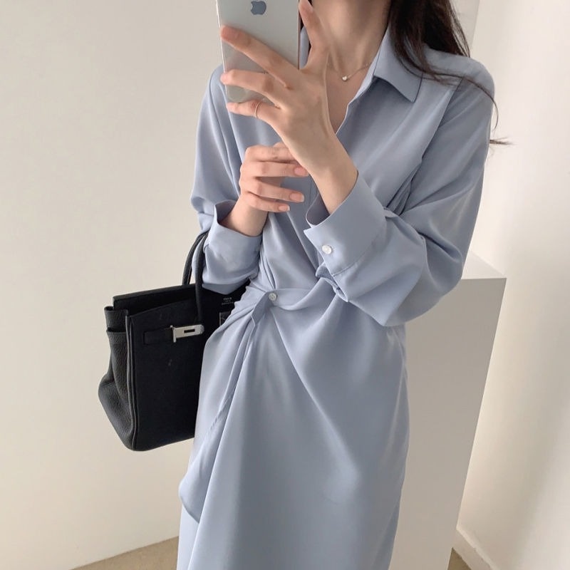 Đầm Sơ Mi Dáng Ôm Chiết Eo Phong Cách Hàn Quốc Thời Trang Xuân Thu Hàng Mới Dành Cho Bạn Nữ