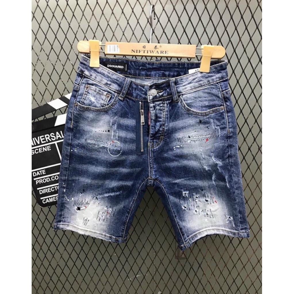 Quần short jean nam, quần bò nam ngắn, quần lửng nam, quần sọt nam màu xanh rách vẫy sơn đẹp 2021 QJNA0004  ༷ ་