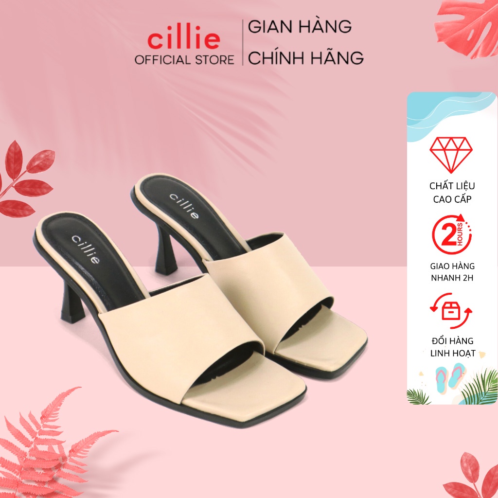 Guốc nữ quai ngang kiểu dáng basic gót vuông thanh mảnh cao 7cm tôn dáng dạo phố đi chơi Cillie 1137