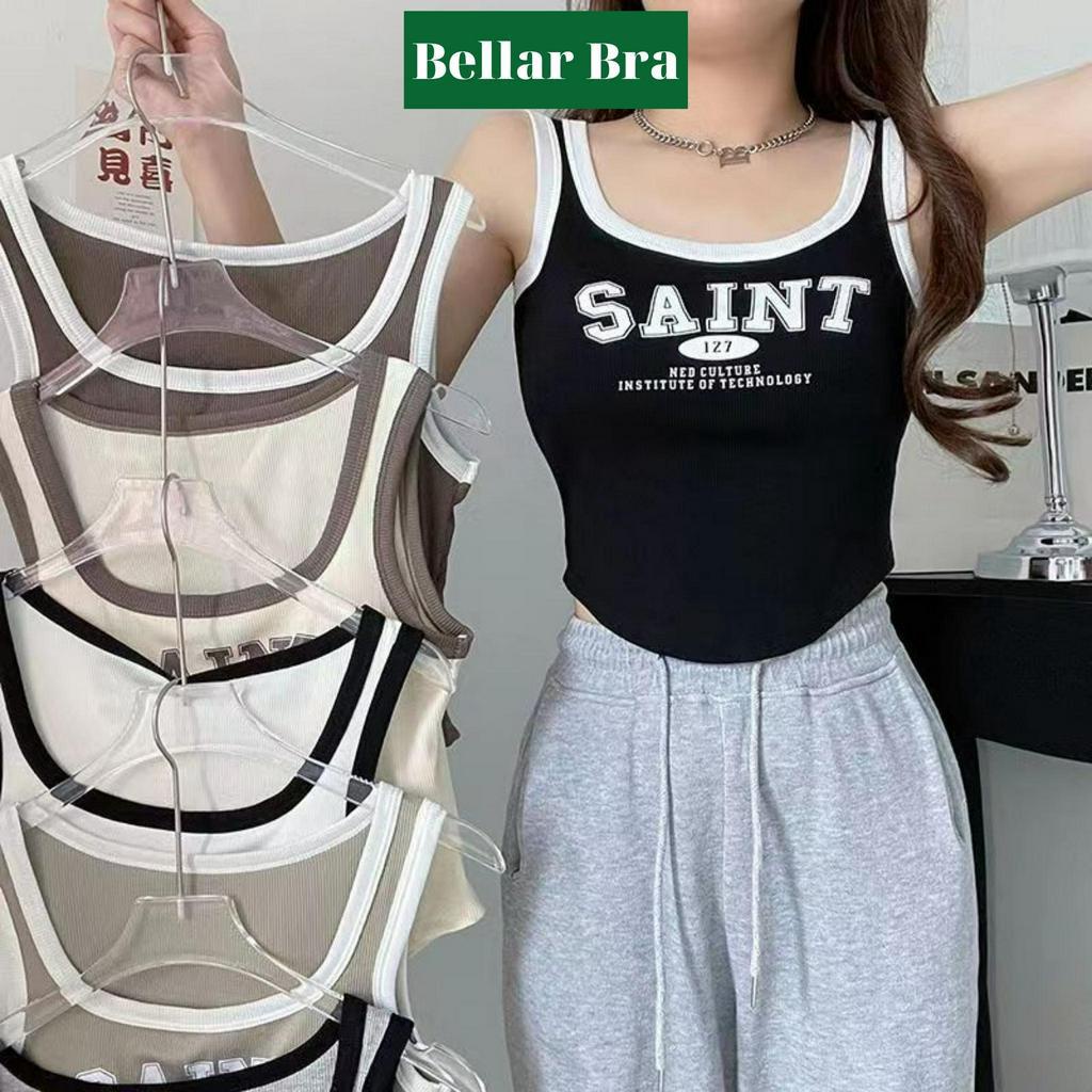 Áo croptop nữ - Áo thun sát nách cotton chữ in xinh xắn kiểu dáng thể thao đường phố Bellar B126