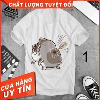 In hình mèo béo ami, ami bụng bự, ami giận giữ, mều bựa,Áo thun Cotton nam, nữ tay ngắn, cổ tròn
