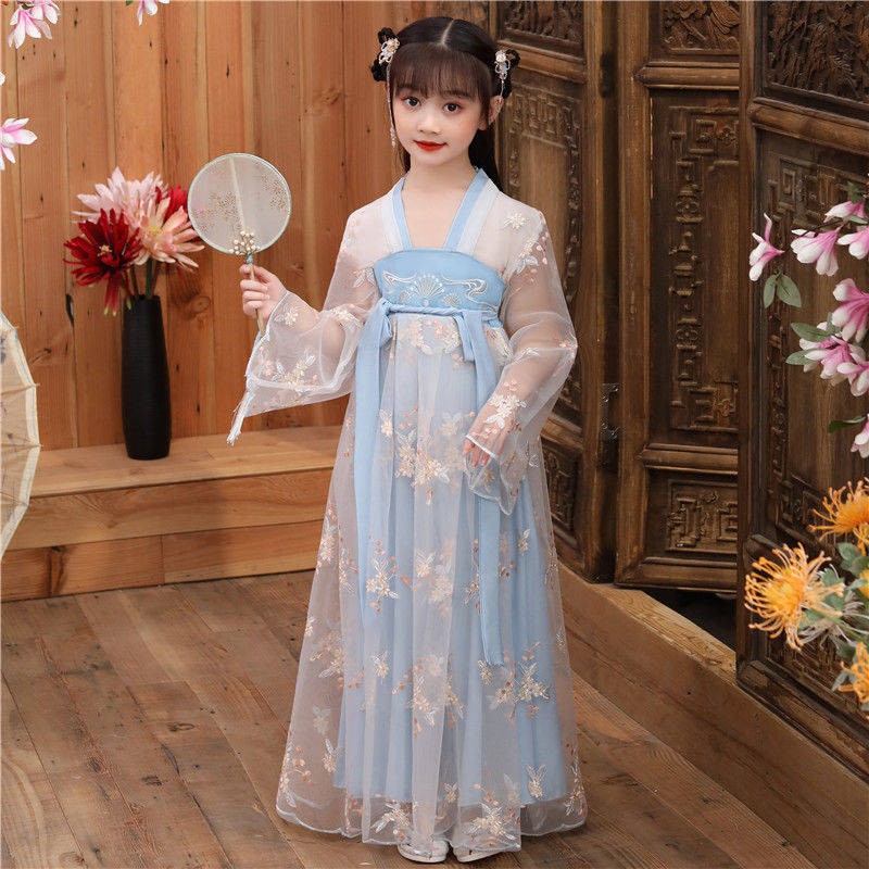 Trẻ em Hanfu Girls Summer Super Fairy Dress Aua Quần áo Phong cách Trung Quốc Bộ đồ trẻ em Nữ Váy cổ tích cổ