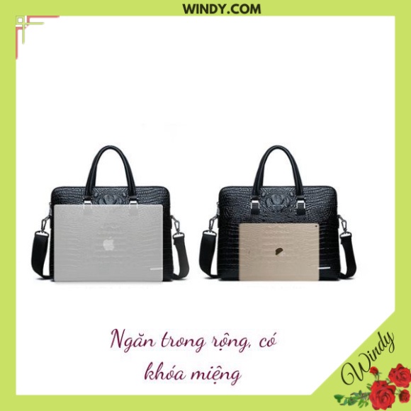 Cặp Đựng Tài Liệu A4 Da Nam chất liệu Da Bò Dập vân cá sấu Màu đen windy.com