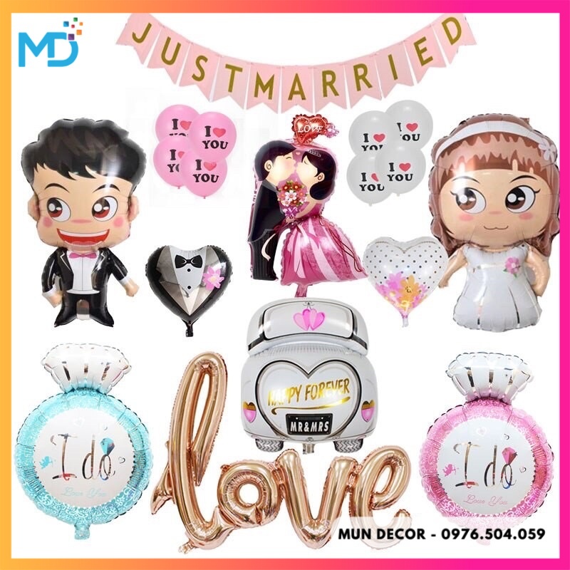 Bóng Hình Cô Dâu Chú Rể Bóng Chữ Love Bóng Chiếc Nhẫn Trang Trí Phòng Cưới Tân Hôn