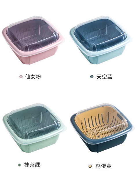 Rổ hoa quả vuông 3 in 1 kèm chậu và nắp tiện dụng