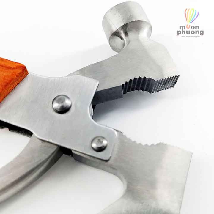 Búa rìu đa năng gọn nhẹ bằng thép 2CR13 không rỉ tay cầm gỗ thiết kế 2 đầu rìu và búa kết hợp thêm nhiều tính năng