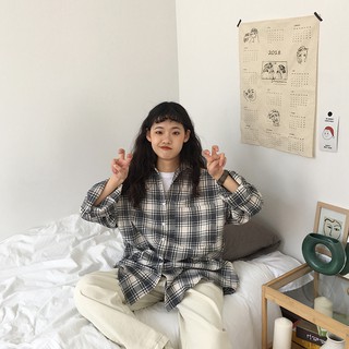 (CÓ SẴN) Áo sơ mi oversize dài tay kẻ sọc xám