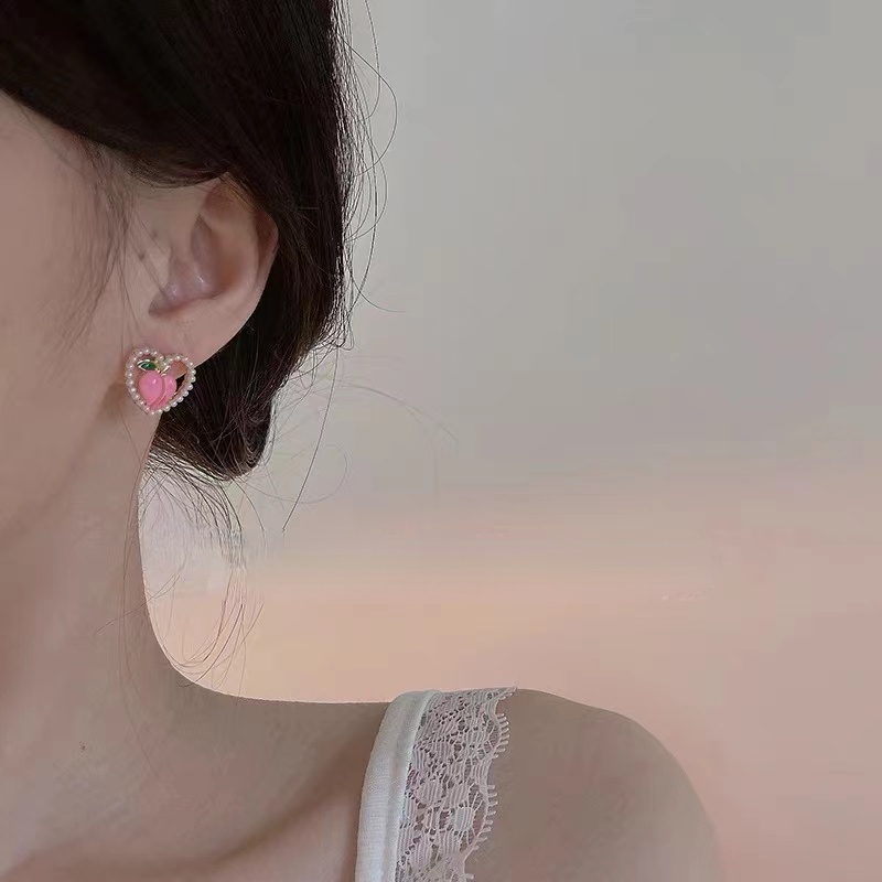 Bông Tai Mạ Bạc 925 Hình Trái Tim Đính Ngọc Trai