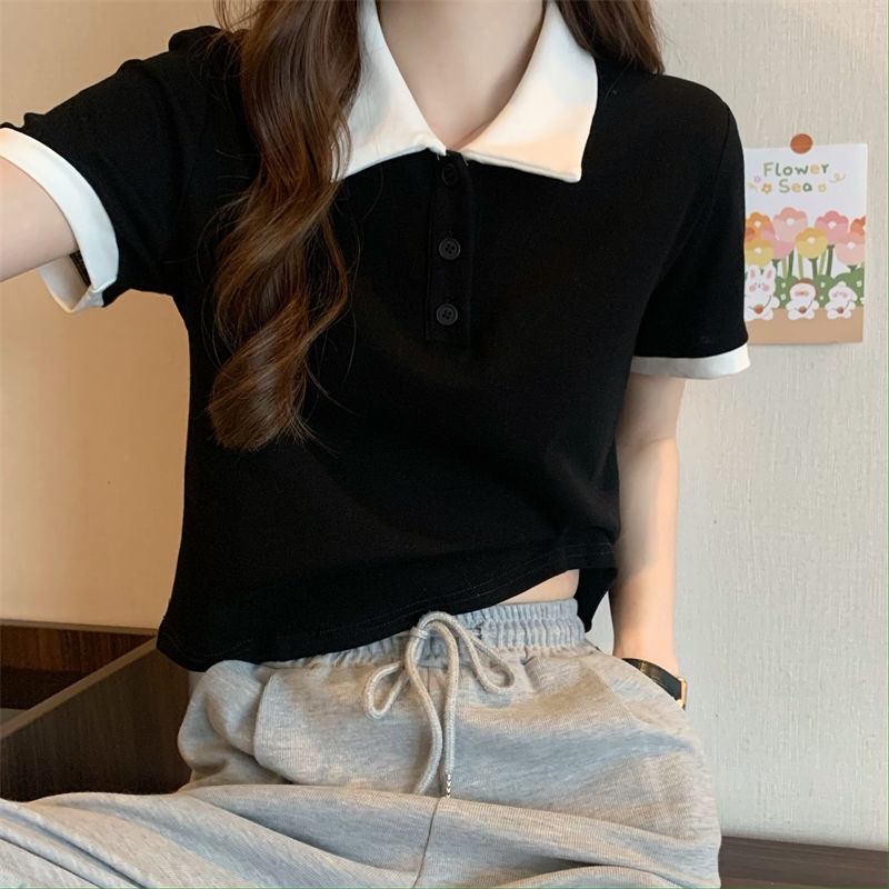 Áo polo Tay Ngắn Dáng Rộng Màu Sắc Tương Phản Thời Trang Mùa Hè Cho Nữ JH-TX-199